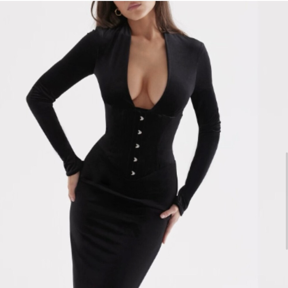 NEVER WORN House of CB velvet corset Chic Black Long Sleeve Dress